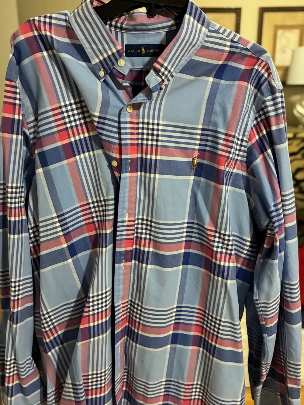 Ralph Lauren Men’s Blue and Pink Plaid Button-Down Shirt xxl